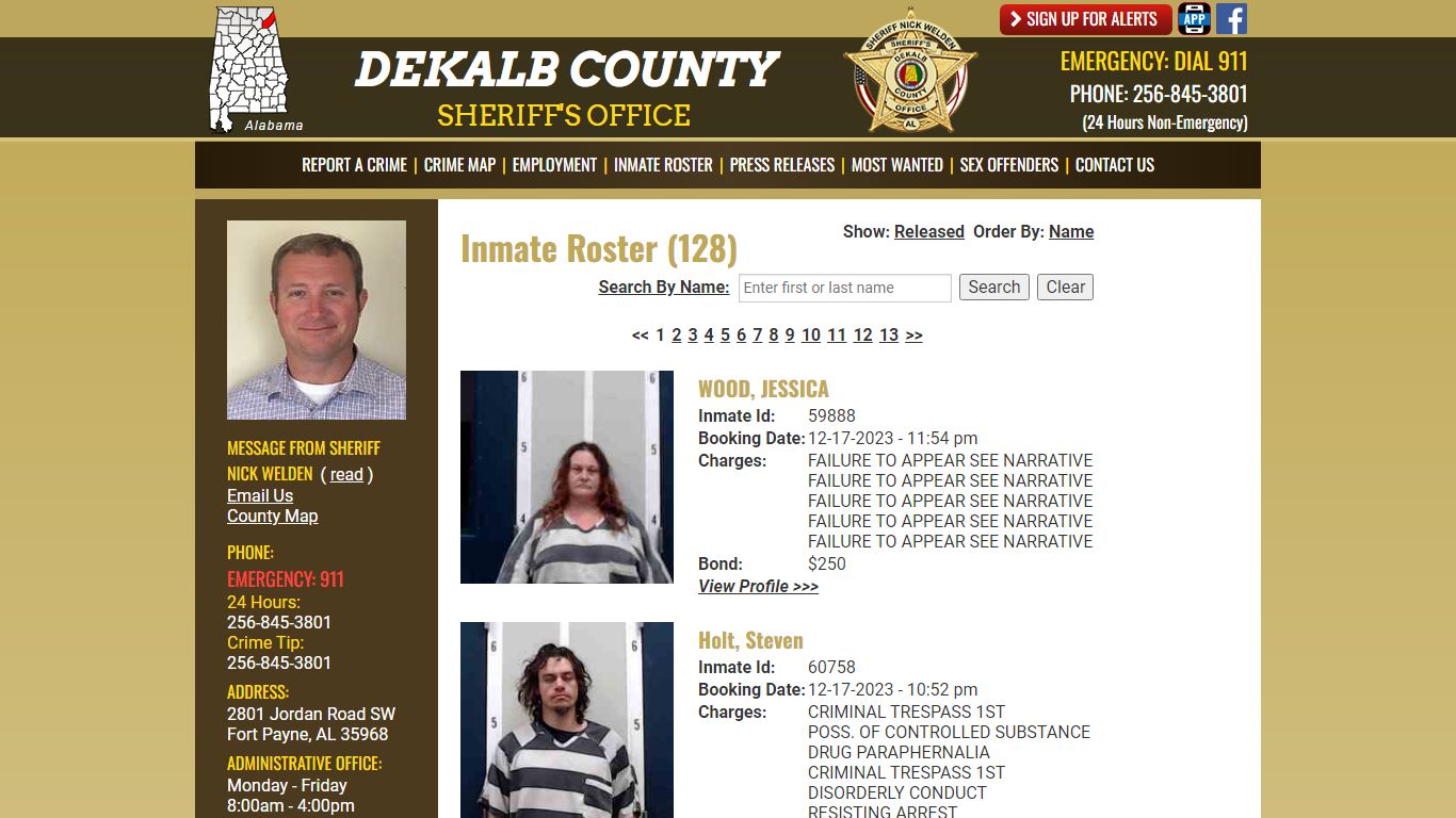 Inmate Roster (148) - DeKalb County Sheriff's Office - Fort Payne, Alabama